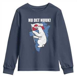 Nu Det Nuuk Nows Enough Youth Sweatshirt Funny Saying Bear Greenlandic Flag TS11 Navy Print Your Wear