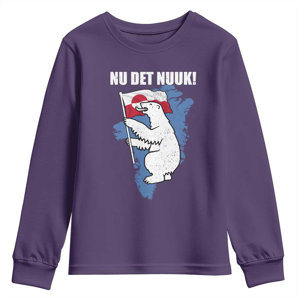 Nu Det Nuuk Nows Enough Youth Sweatshirt Funny Saying Bear Greenlandic Flag TS11 Purple Print Your Wear