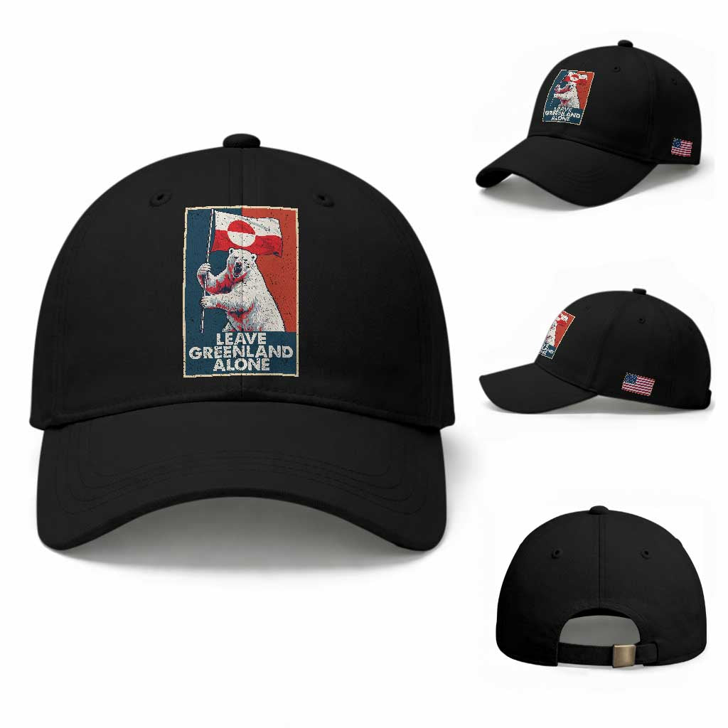 Leave Greenland Alone Baseball Cap Polar Bear Holding Flag Greenlanders Supports TS11 Baseball Cap Universal Fit Black Print Your Wear
