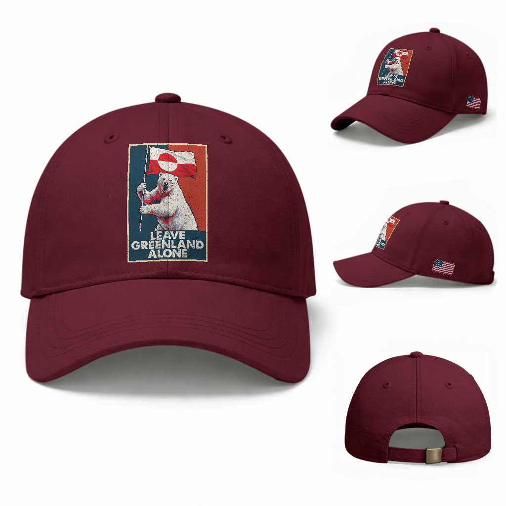 Leave Greenland Alone Baseball Cap Polar Bear Holding Flag Greenlanders Supports TS11 Baseball Cap Universal Fit Maroon Print Your Wear