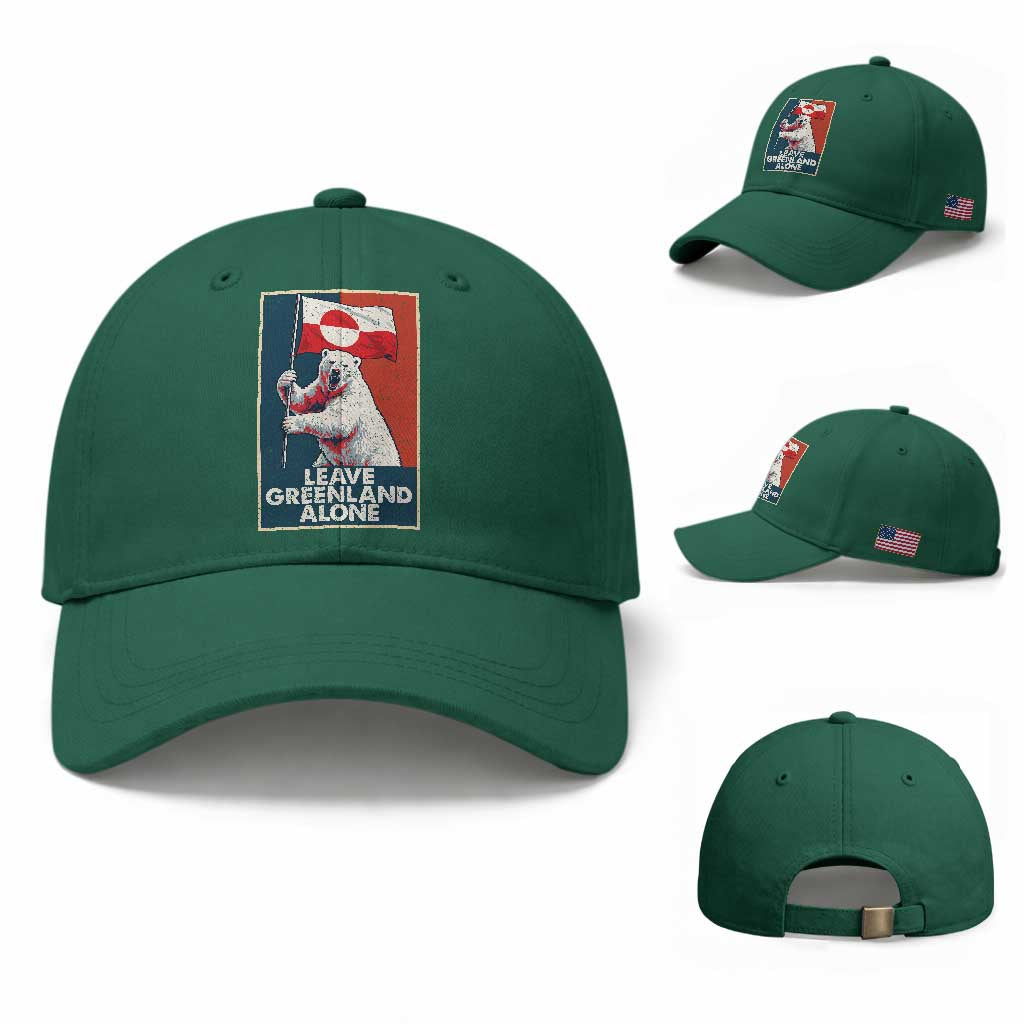 Leave Greenland Alone Baseball Cap Polar Bear Holding Flag Greenlanders Supports TS11 Baseball Cap Universal Fit Irish Green Print Your Wear