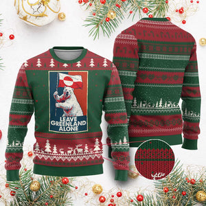Leave Greenland Alone Ugly Christmas Sweater Polar Bear Holding Flag Greenlanders Supports TS11 Red Green Print Your Wear