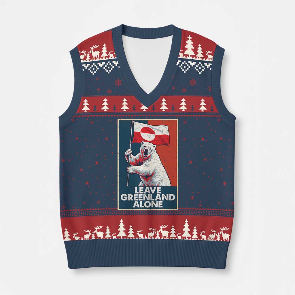 Leave Greenland Alone V-Neck Knit Sweater Vest Polar Bear Holding Flag Greenlanders Supports TS11 Navy Red Print Your Wear