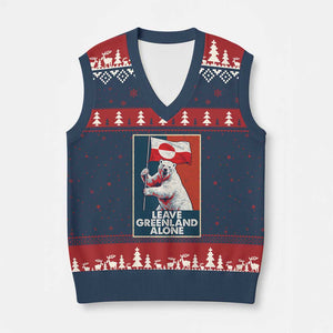 Leave Greenland Alone V-Neck Knit Sweater Vest Polar Bear Holding Flag Greenlanders Supports TS11 Navy Red Print Your Wear