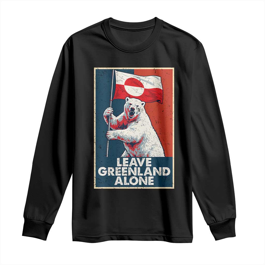 Leave Greenland Alone Long Sleeve Shirt Polar Bear Holding Flag Greenlanders Supports TS11 Black Print Your Wear