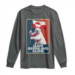 Leave Greenland Alone Long Sleeve Shirt Polar Bear Holding Flag Greenlanders Supports TS11 Dark Heather Print Your Wear