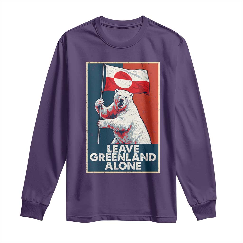 Leave Greenland Alone Long Sleeve Shirt Polar Bear Holding Flag Greenlanders Supports TS11 Purple Print Your Wear