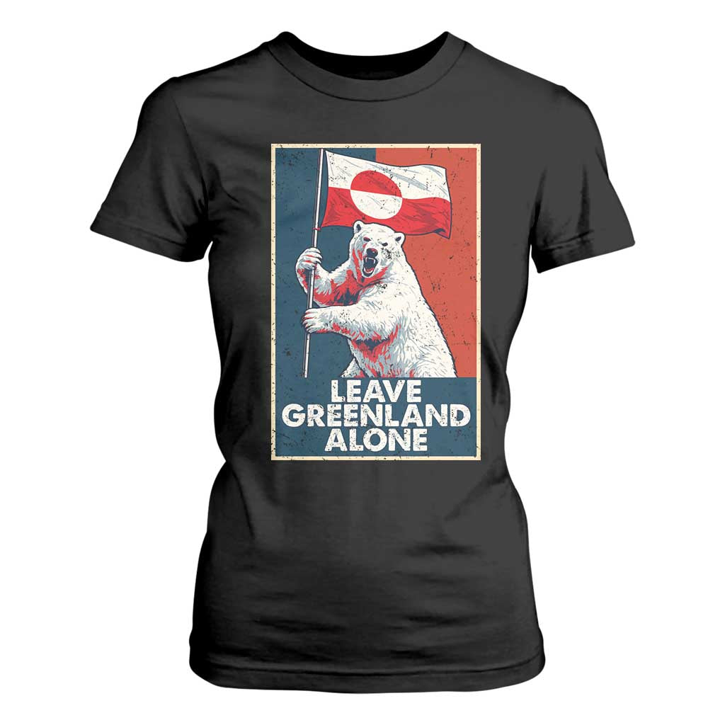 Leave Greenland Alone T Shirt For Women Polar Bear Holding Flag Greenlanders Supports TS11 Black Print Your Wear