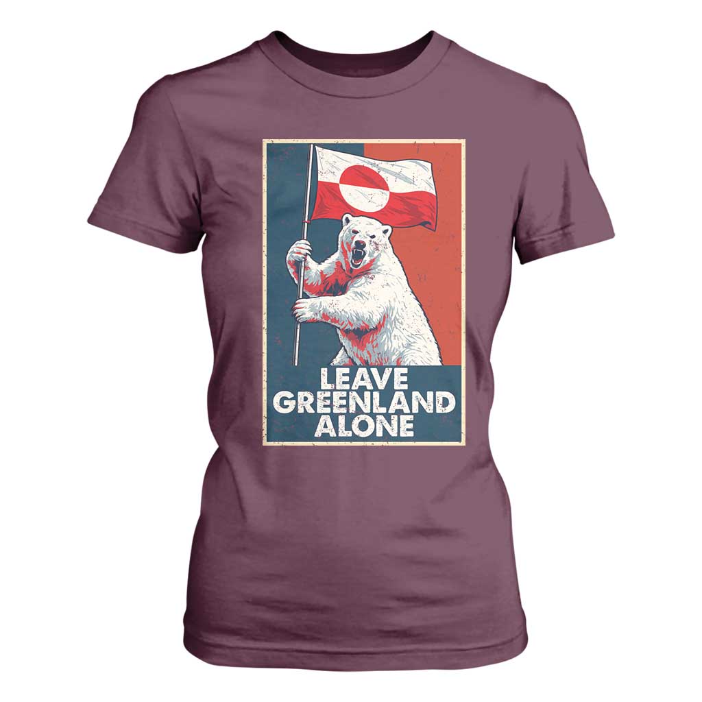 Leave Greenland Alone T Shirt For Women Polar Bear Holding Flag Greenlanders Supports TS11 Maroon Print Your Wear