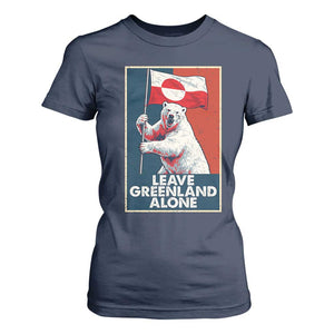 Leave Greenland Alone T Shirt For Women Polar Bear Holding Flag Greenlanders Supports TS11 Navy Print Your Wear