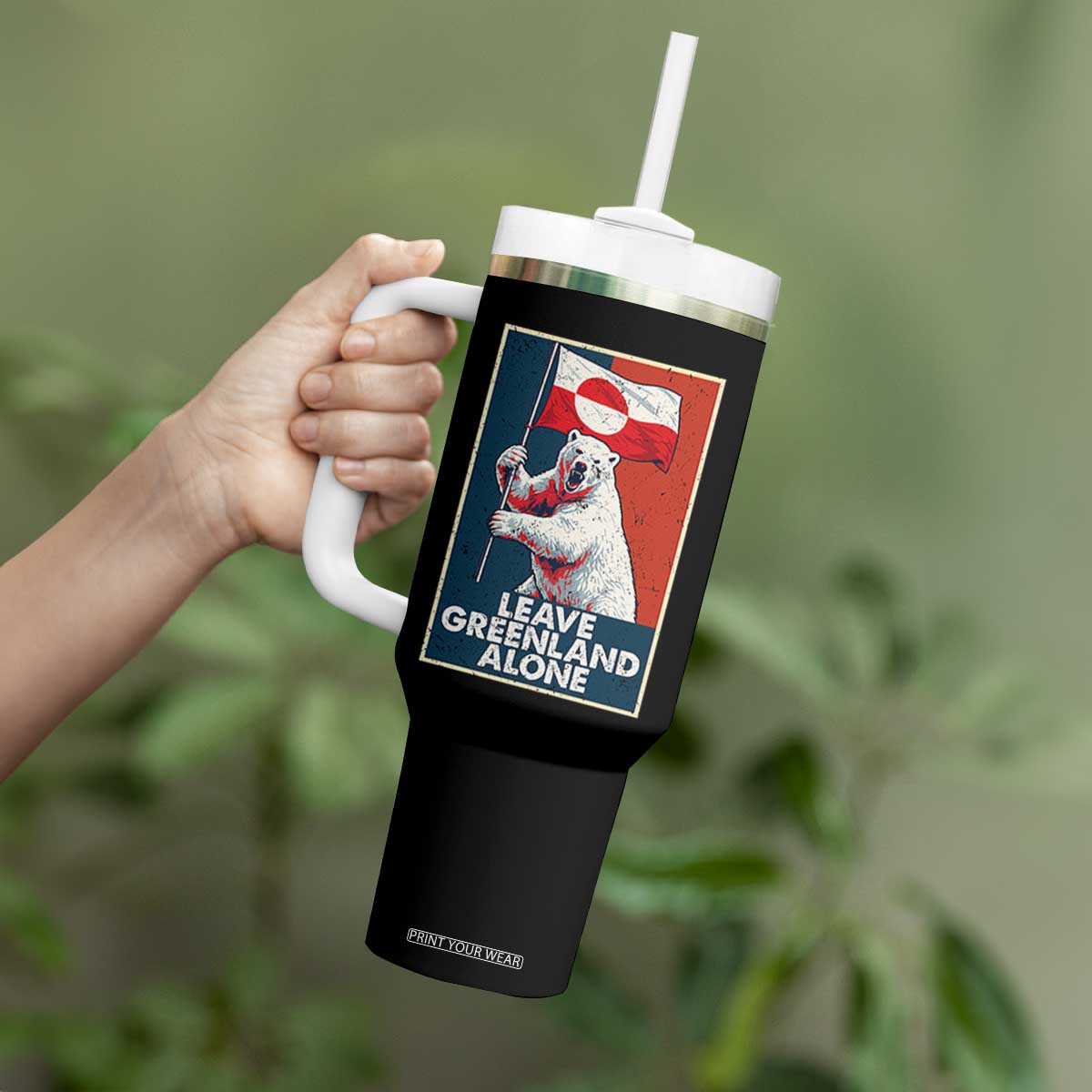 Leave Greenland Alone Tumbler With Handle Polar Bear Holding Flag Greenlanders Supports TS11 Print Your Wear