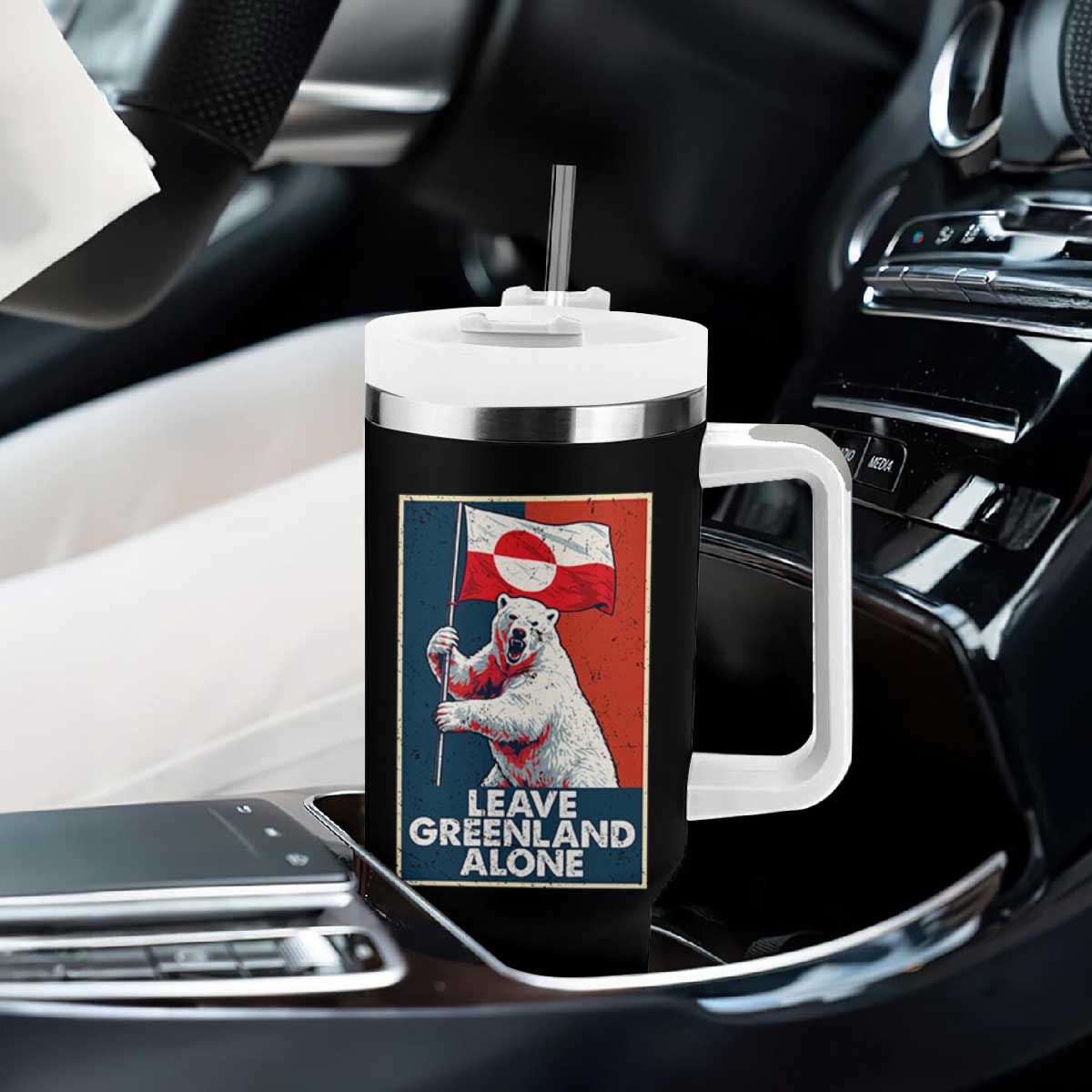 Leave Greenland Alone Tumbler With Handle Polar Bear Holding Flag Greenlanders Supports TS11 Print Your Wear