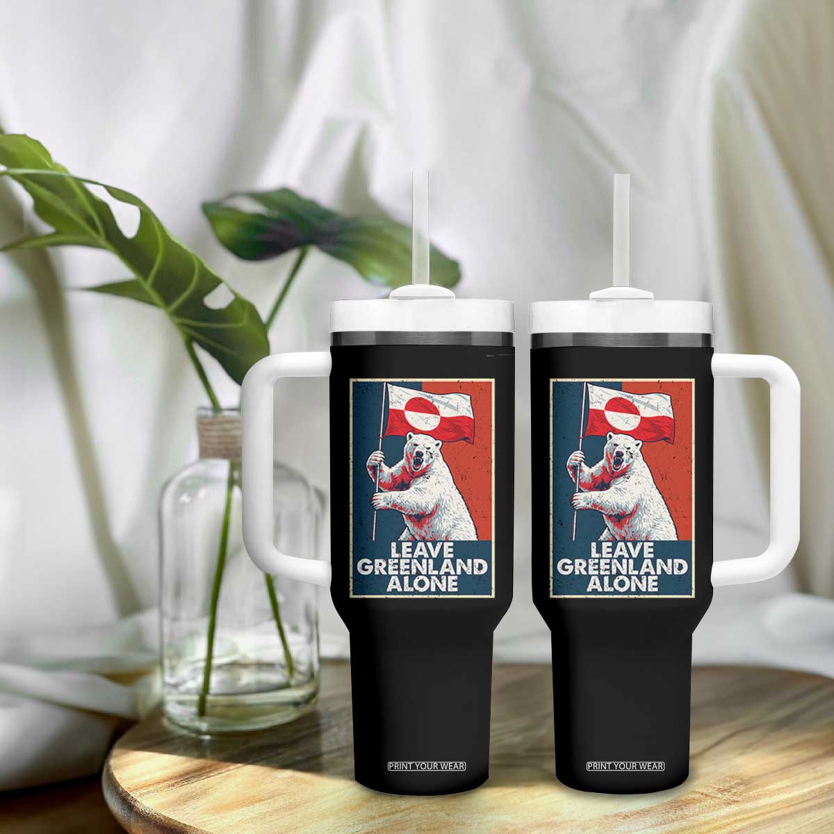 Leave Greenland Alone Tumbler With Handle Polar Bear Holding Flag Greenlanders Supports TS11 Print Your Wear