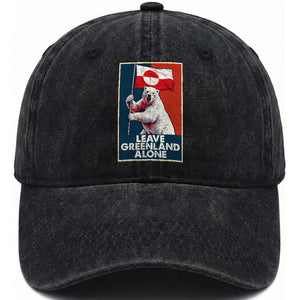 Leave Greenland Alone Washed Cotton Baseball Cap Polar Bear Holding Flag Greenlanders Supports TS11 Print Your Wear