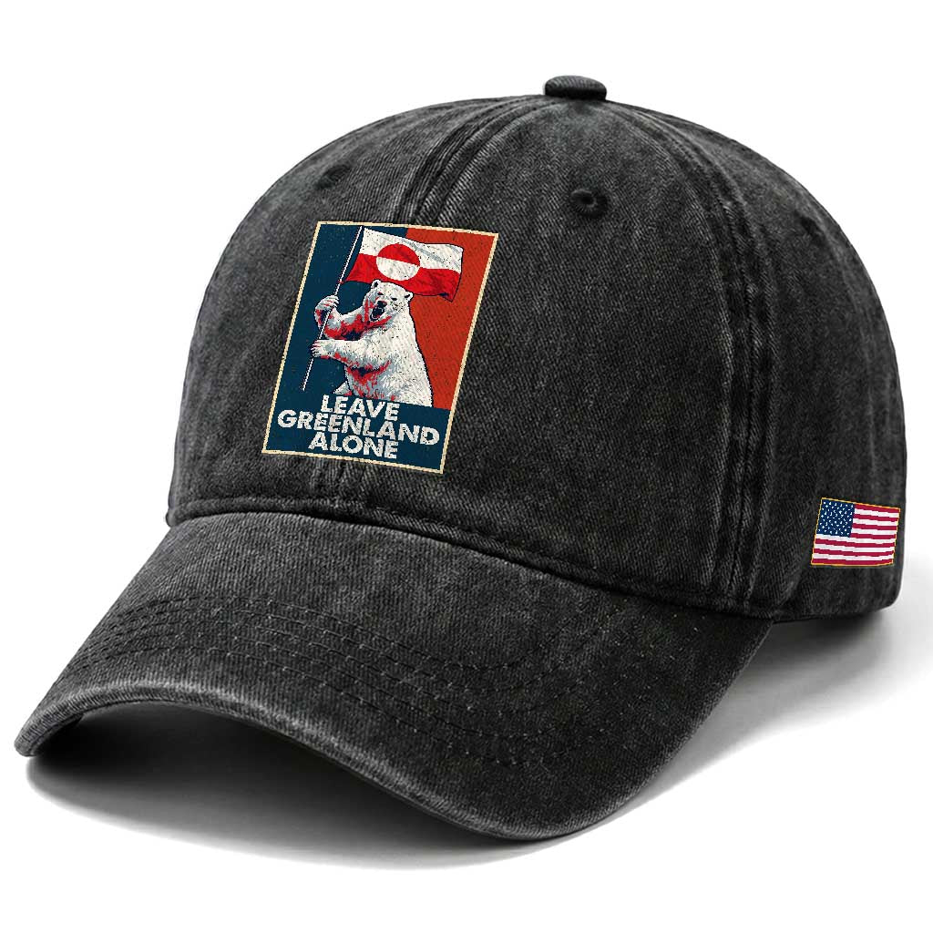 Leave Greenland Alone Washed Cotton Baseball Cap Polar Bear Holding Flag Greenlanders Supports TS11 Print Your Wear