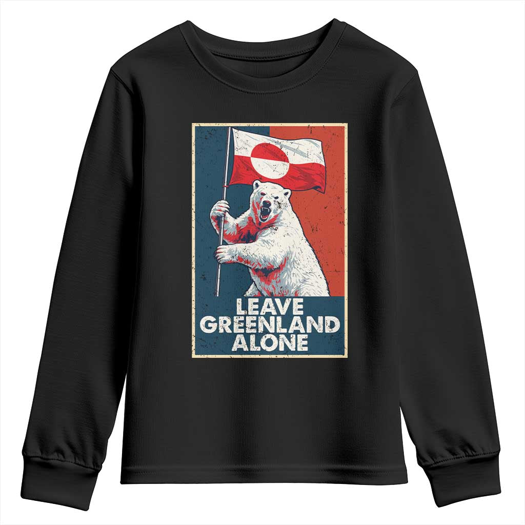 Leave Greenland Alone Youth Sweatshirt Polar Bear Holding Flag Greenlanders Supports TS11 Black Print Your Wear