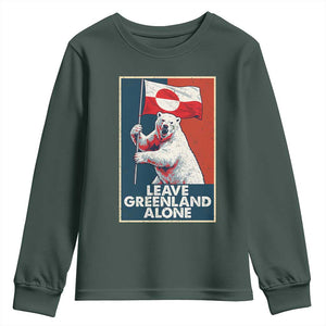 Leave Greenland Alone Youth Sweatshirt Polar Bear Holding Flag Greenlanders Supports TS11 Dark Forest Green Print Your Wear