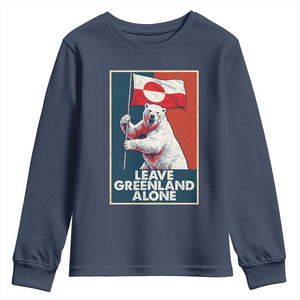 Leave Greenland Alone Youth Sweatshirt Polar Bear Holding Flag Greenlanders Supports TS11 Navy Print Your Wear