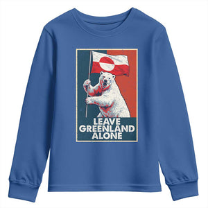 Leave Greenland Alone Youth Sweatshirt Polar Bear Holding Flag Greenlanders Supports TS11 Royal Blue Print Your Wear