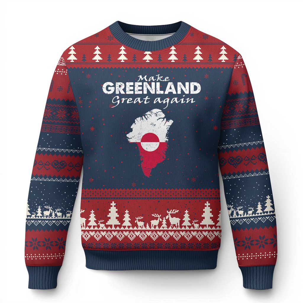 Make Greenland Great Again Ugly Christmas Sweater Act USA 51st State Greenland TS11 Navy Red Print Your Wear
