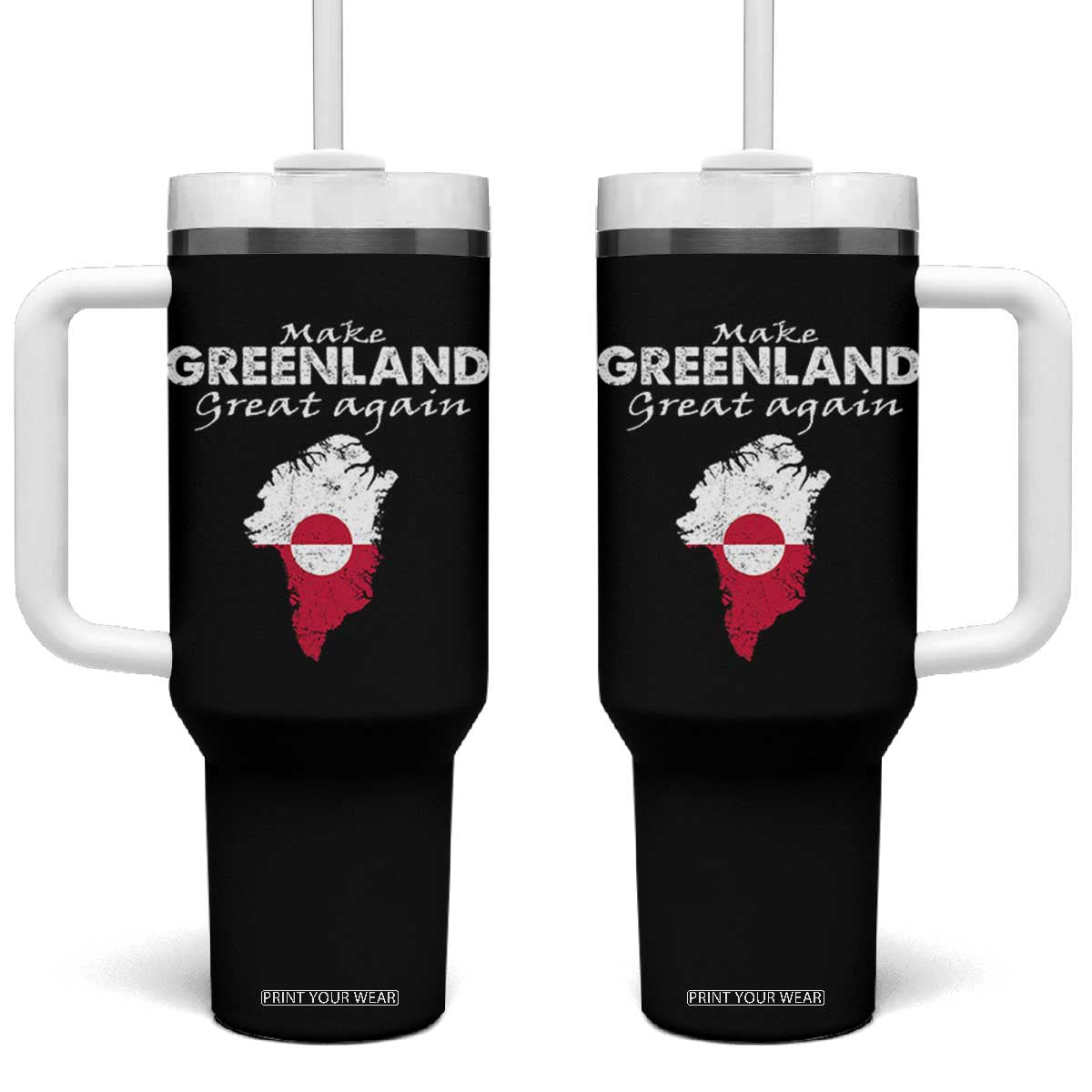 Make Greenland Great Again Tumbler With Handle Act USA 51st State Greenland TS11 One Size: 40 oz Black Print Your Wear