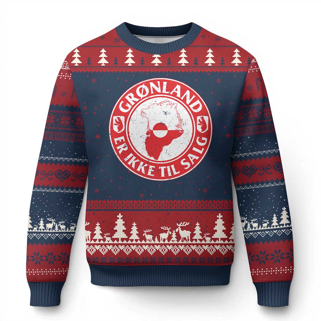 Greenland Is Not For Sale Ugly Christmas Sweater Gronland Er Ikke Til Salg Greenland Protest TS11 Navy Red Print Your Wear