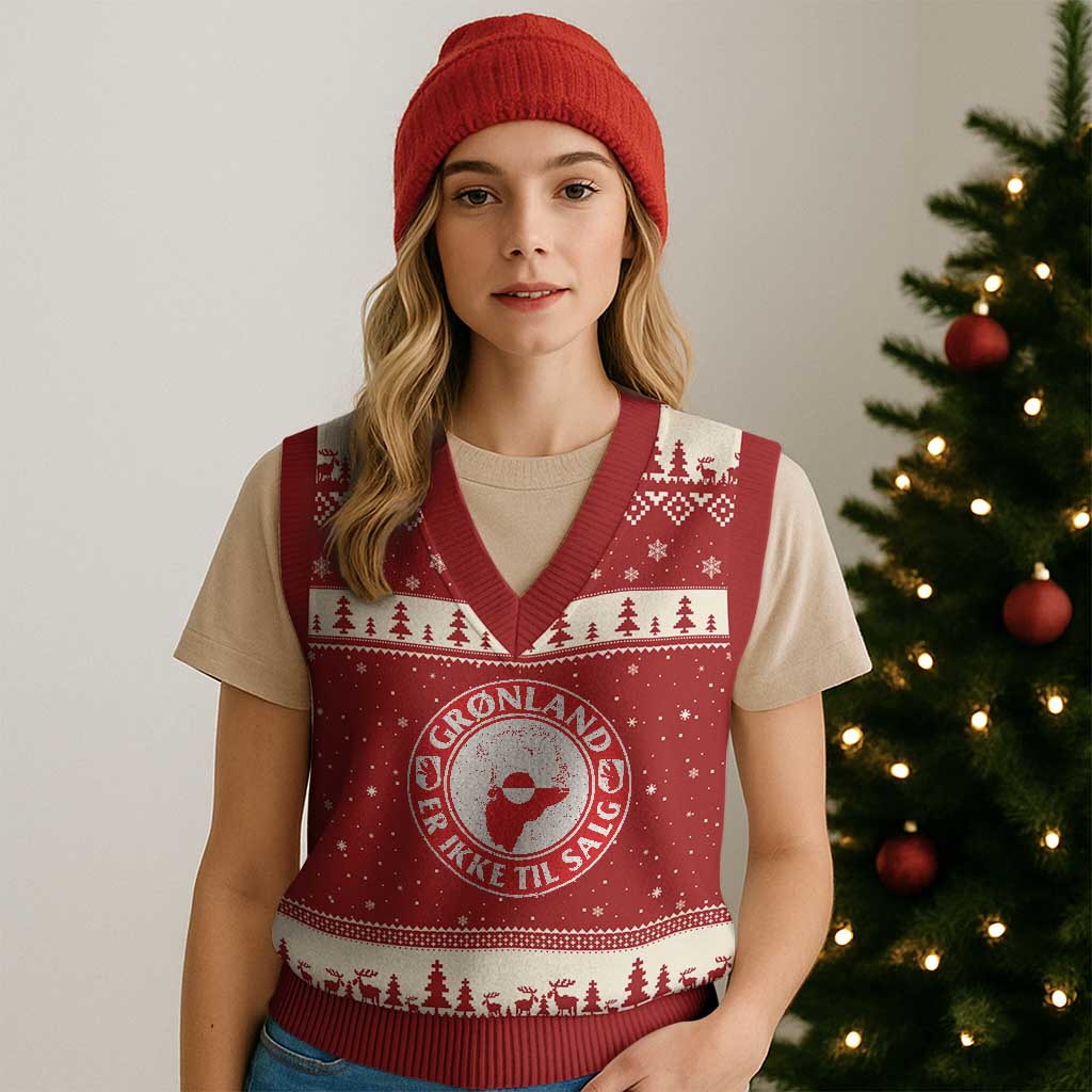 Greenland Is Not For Sale V-Neck Knit Sweater Vest Gronland Er Ikke Til Salg Greenland Protest TS11 Red Beige Print Your Wear