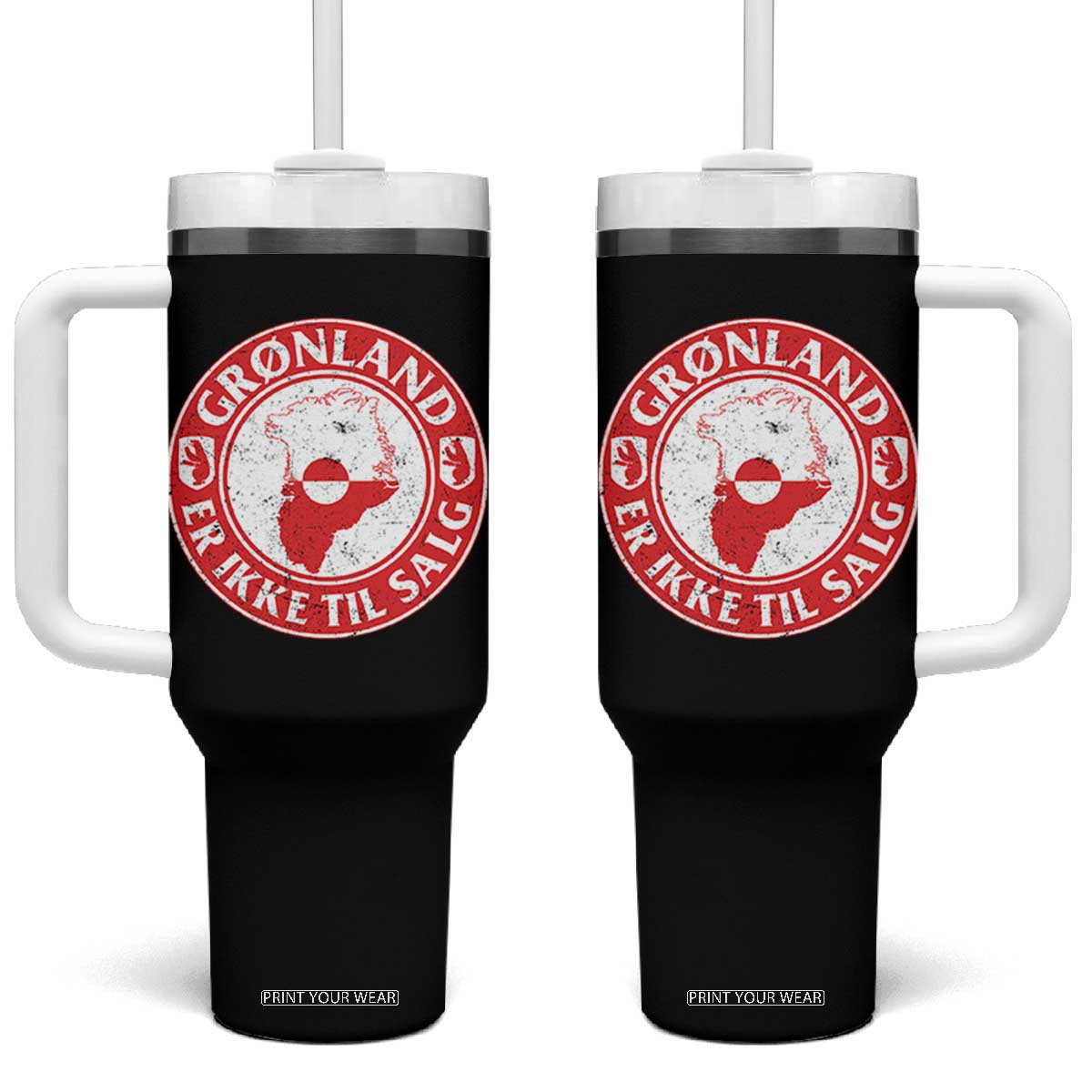Greenland Is Not For Sale Tumbler With Handle Gronland Er Ikke Til Salg Greenland Protest TS11 One Size: 40 oz Black Print Your Wear