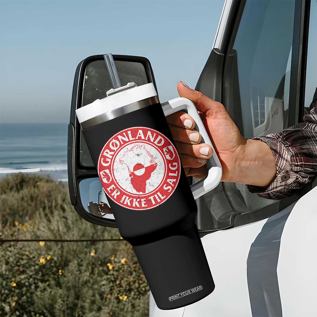 Greenland Is Not For Sale Tumbler With Handle Gronland Er Ikke Til Salg Greenland Protest TS11 Print Your Wear