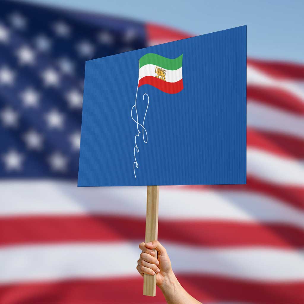 Free Iran Protest Sign Patriotic Iranian Lion and Sun Flag TS11 Horizontal 18