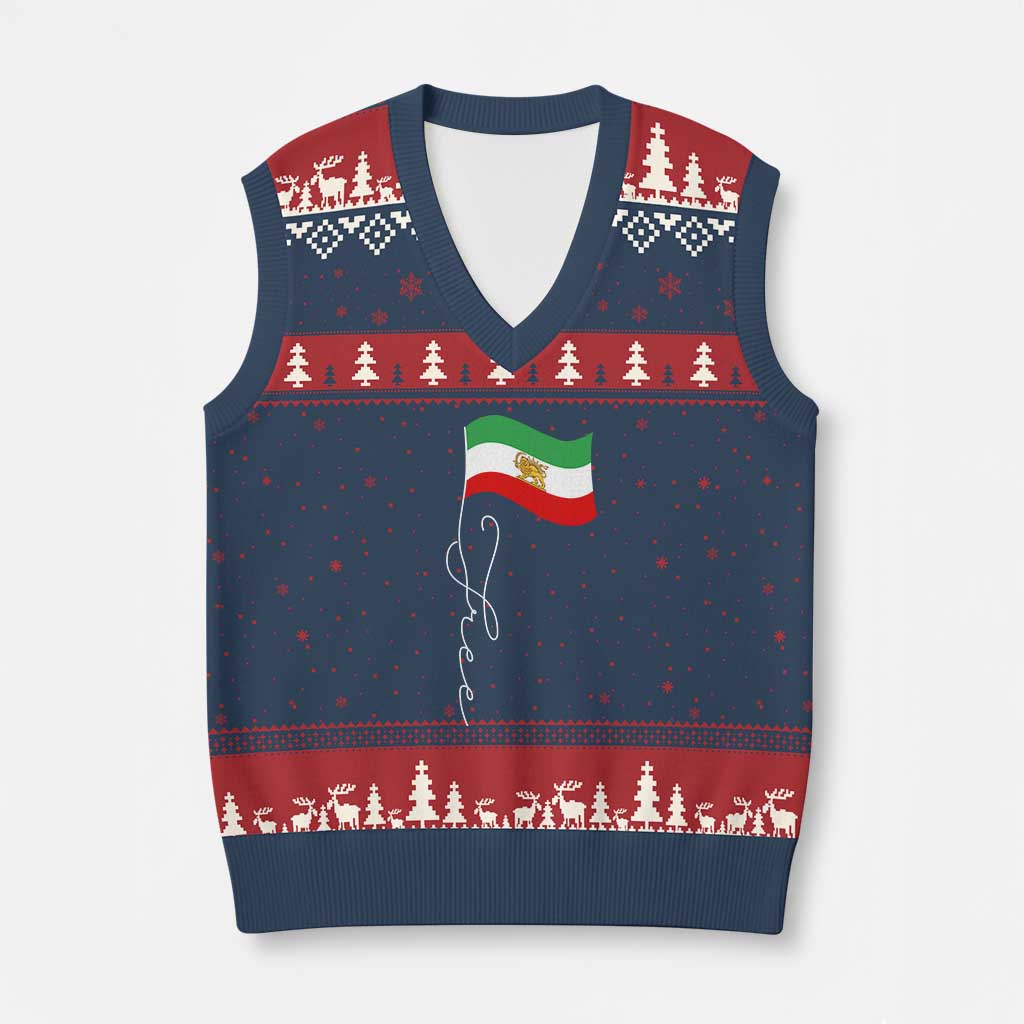 Free Iran V-Neck Knit Sweater Vest Patriotic Iranian Lion and Sun Flag TS11 Navy Red Print Your Wear