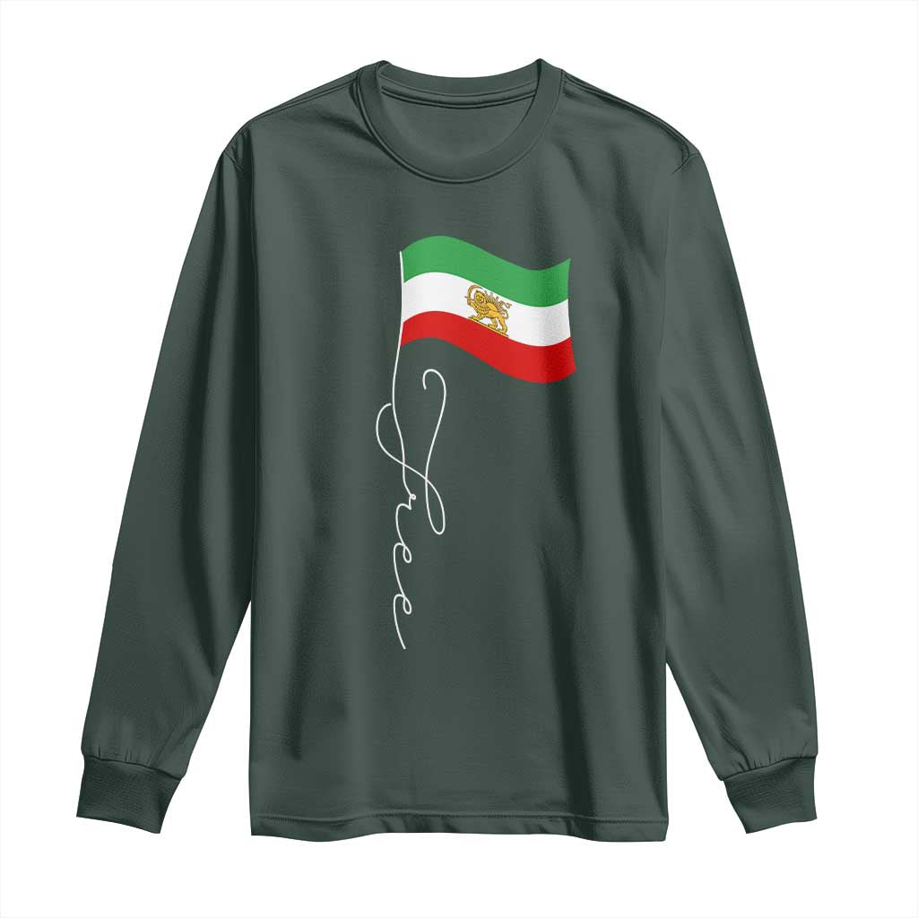 Free Iran Long Sleeve Shirt Patriotic Iranian Lion and Sun Flag TS11 Dark Forest Green Print Your Wear