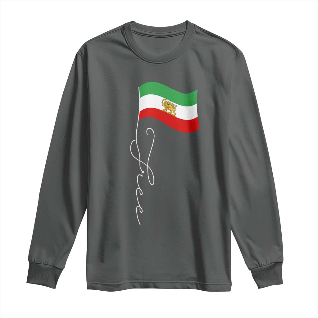 Free Iran Long Sleeve Shirt Patriotic Iranian Lion and Sun Flag TS11 Dark Heather Print Your Wear