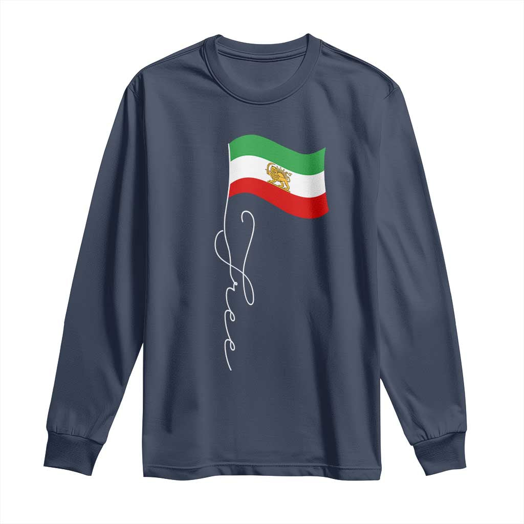 Free Iran Long Sleeve Shirt Patriotic Iranian Lion and Sun Flag TS11 Navy Print Your Wear