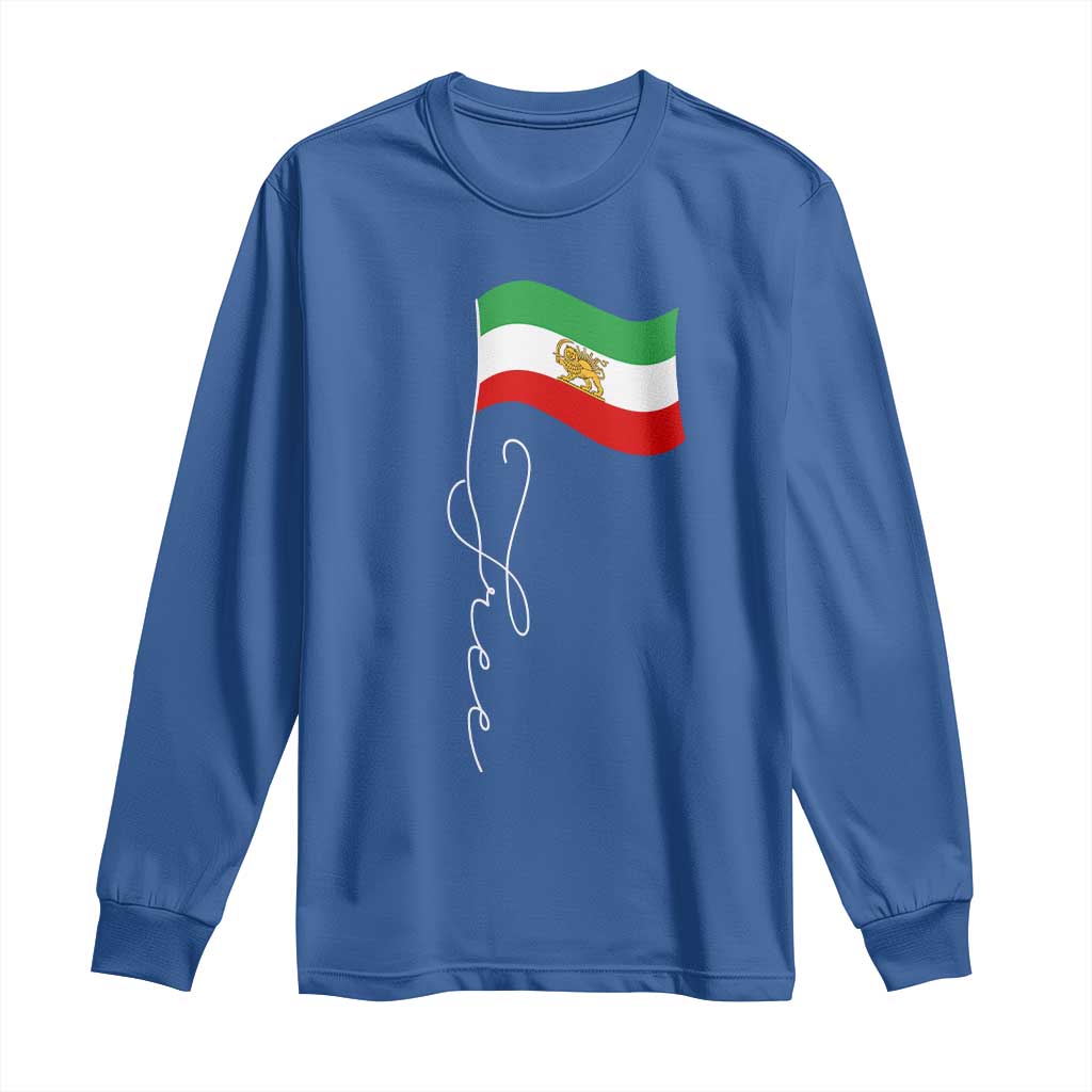 Free Iran Long Sleeve Shirt Patriotic Iranian Lion and Sun Flag TS11 Royal Blue Print Your Wear