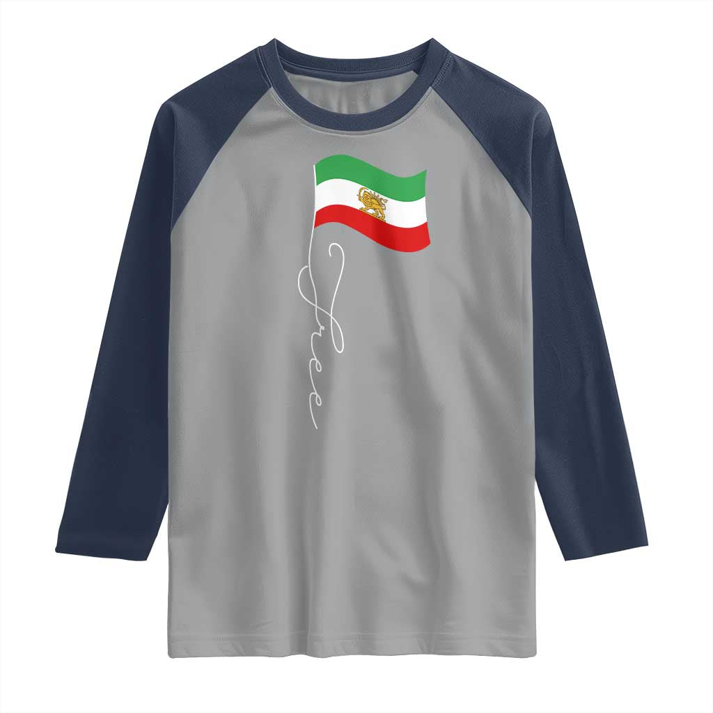 Free Iran Raglan Shirt Patriotic Iranian Lion and Sun Flag TS11 Sport Gray Navy Print Your Wear