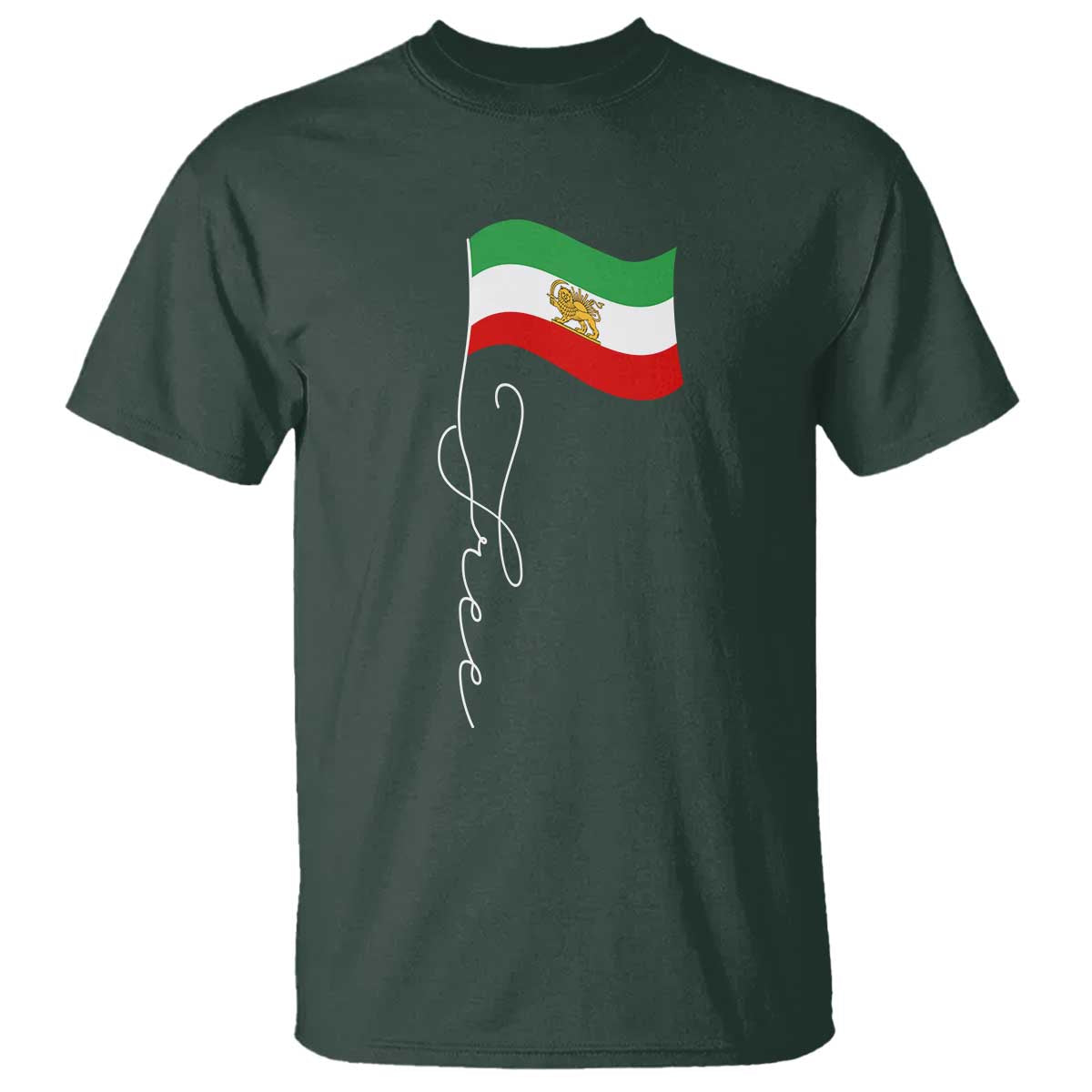 Free Iran T Shirt Patriotic Iranian Lion and Sun Flag TS11 Dark Forest Green Print Your Wear