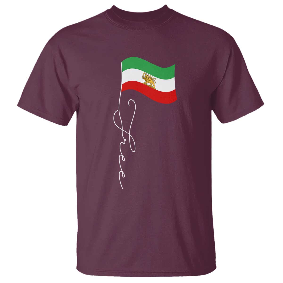 Free Iran T Shirt Patriotic Iranian Lion and Sun Flag TS11 Maroon Print Your Wear