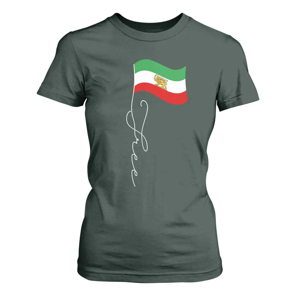 Free Iran T Shirt For Women Patriotic Iranian Lion and Sun Flag TS11 Dark Forest Green Print Your Wear
