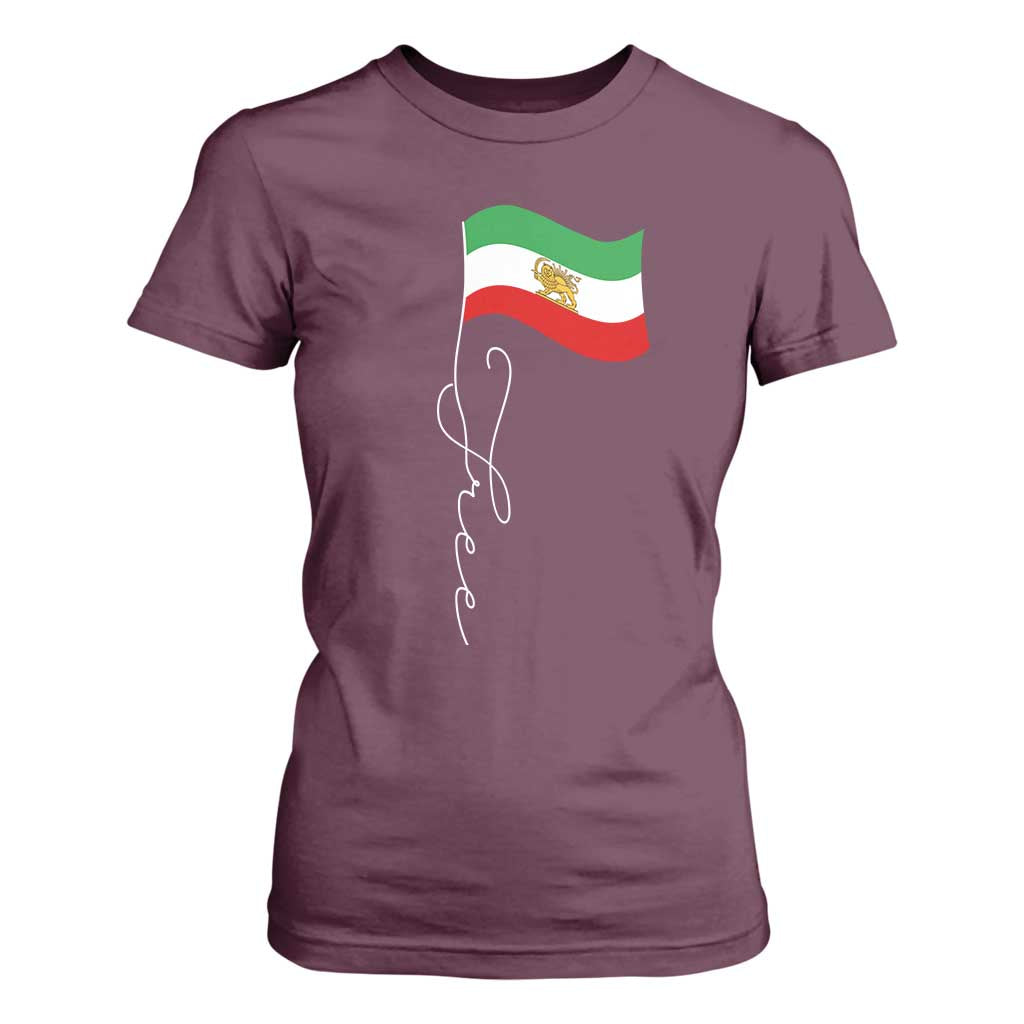Free Iran T Shirt For Women Patriotic Iranian Lion and Sun Flag TS11 Maroon Print Your Wear