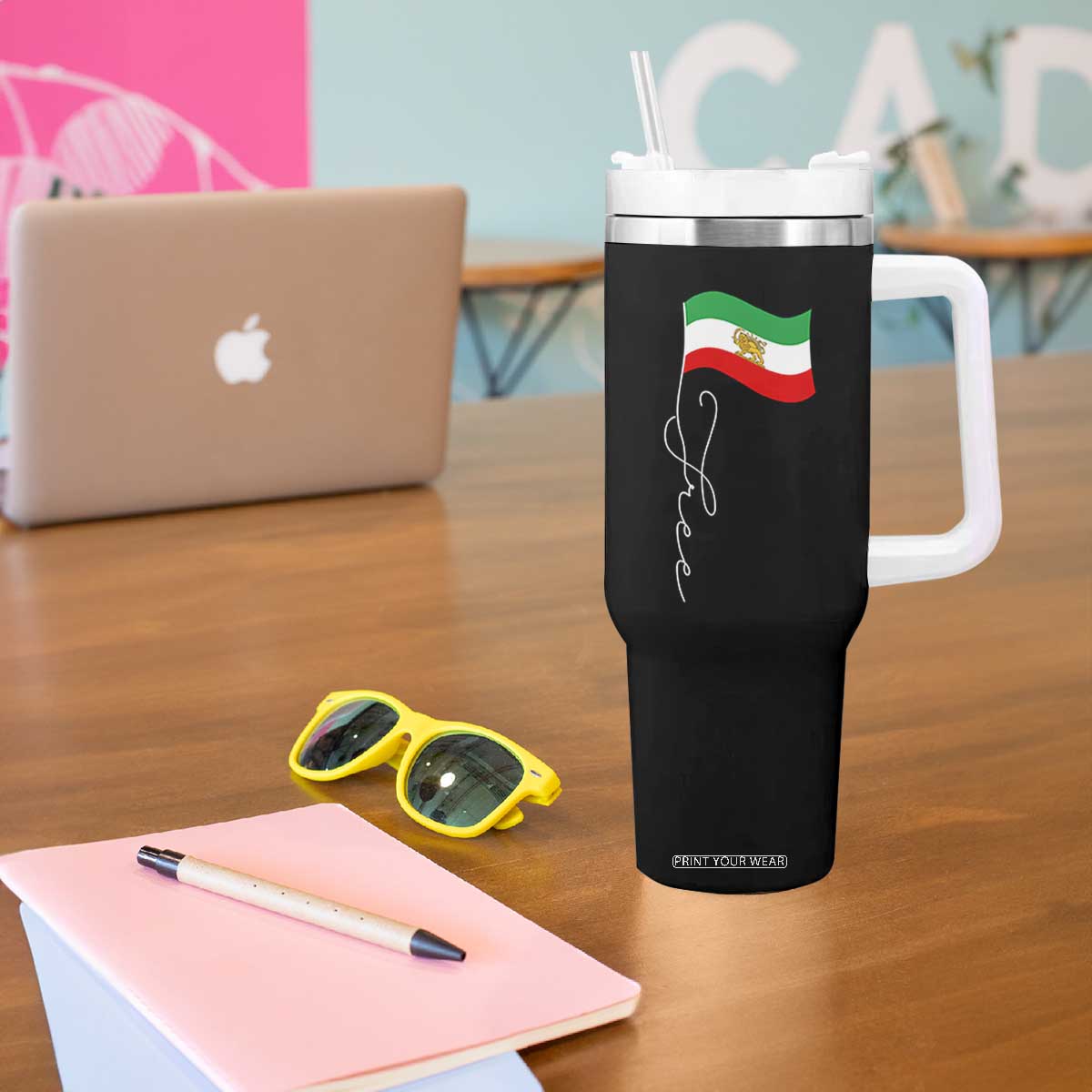 Free Iran Tumbler With Handle Patriotic Iranian Lion and Sun Flag TS11 Print Your Wear