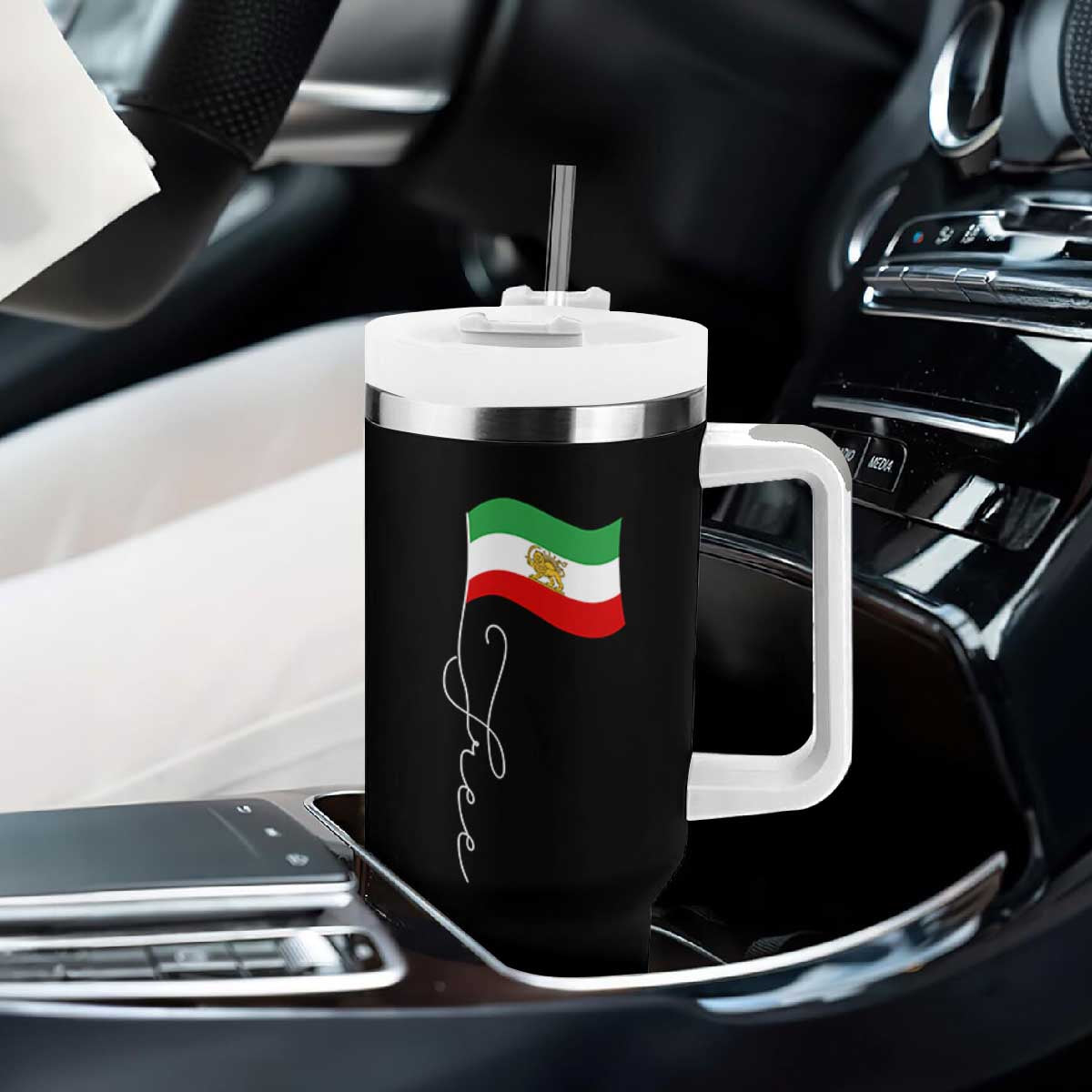 Free Iran Tumbler With Handle Patriotic Iranian Lion and Sun Flag TS11 Print Your Wear