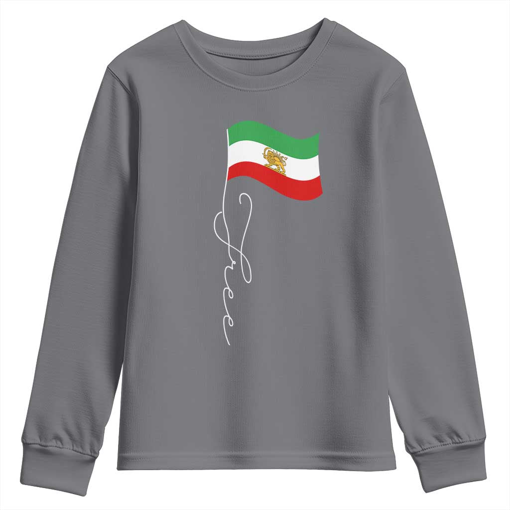 Free Iran Youth Sweatshirt Patriotic Iranian Lion and Sun Flag TS11 Charcoal Print Your Wear