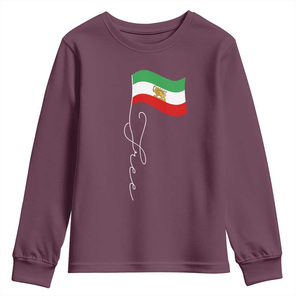 Free Iran Youth Sweatshirt Patriotic Iranian Lion and Sun Flag TS11 Maroon Print Your Wear