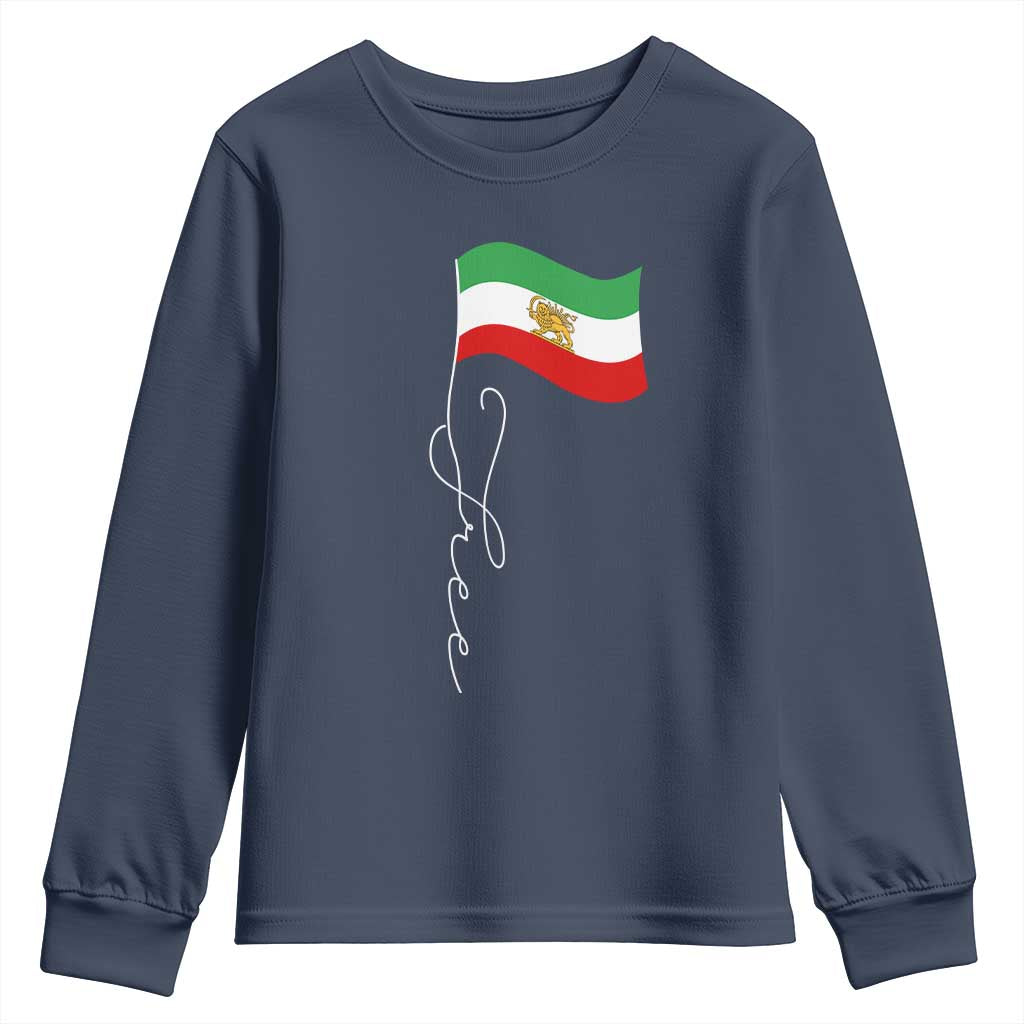 Free Iran Youth Sweatshirt Patriotic Iranian Lion and Sun Flag TS11 Navy Print Your Wear