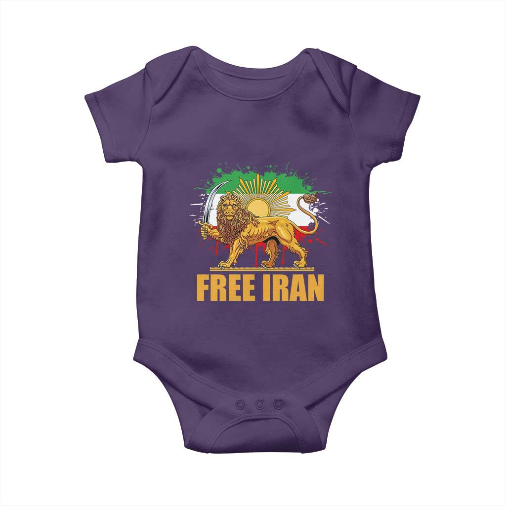 Free Iran Baby Onesie Iran Flag Lion And Sun Persian Pride Iranian Protests TS11 Purple Print Your Wear