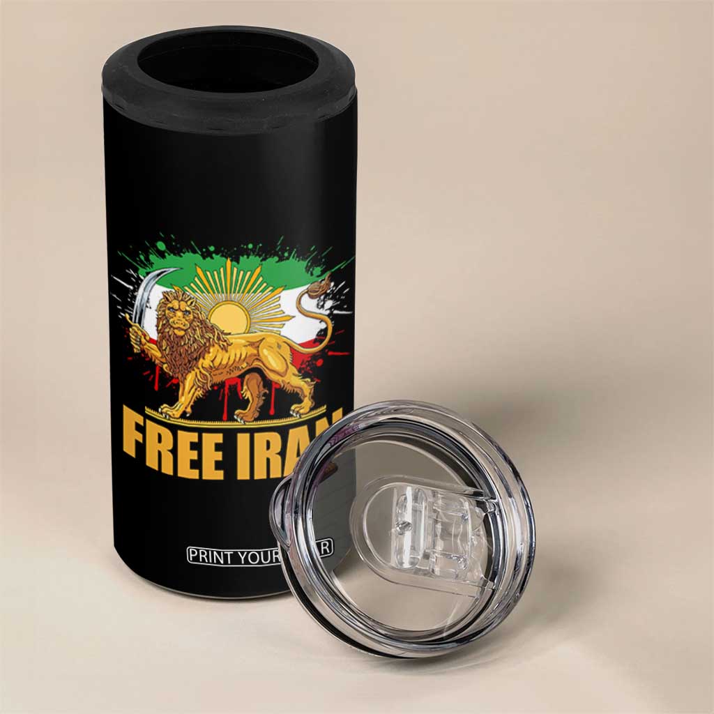Free Iran 4 in 1 Can Cooler Tumbler Iran Flag Lion And Sun Persian Pride Iranian Protests TS11 Print Your Wear