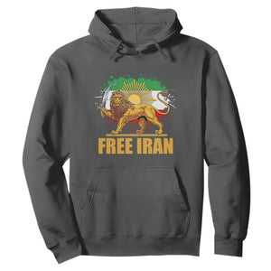 Free Iran Hoodie Iran Flag Lion And Sun Persian Pride Iranian Protests TS11 Dark Heather Print Your Wear