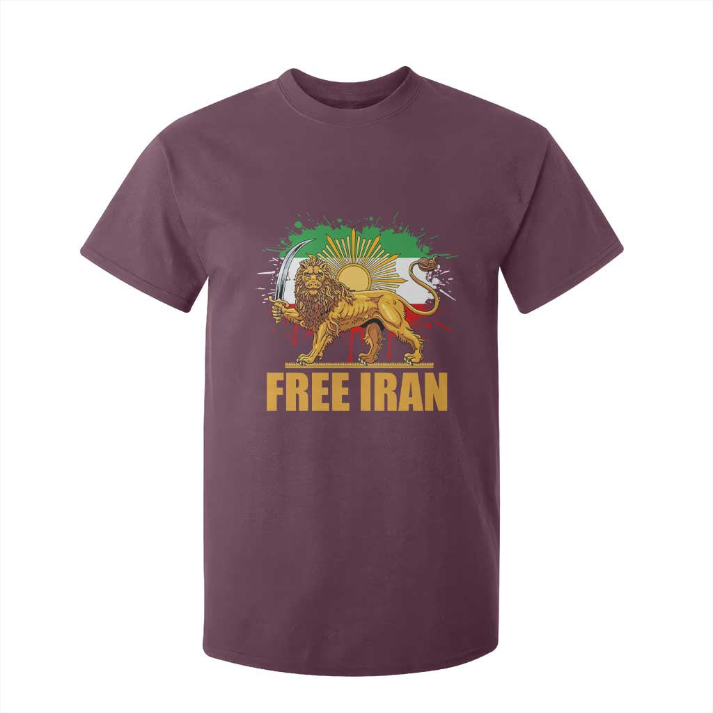 Free Iran T Shirt For Kid Iran Flag Lion And Sun Persian Pride Iranian Protests TS11 Maroon Print Your Wear
