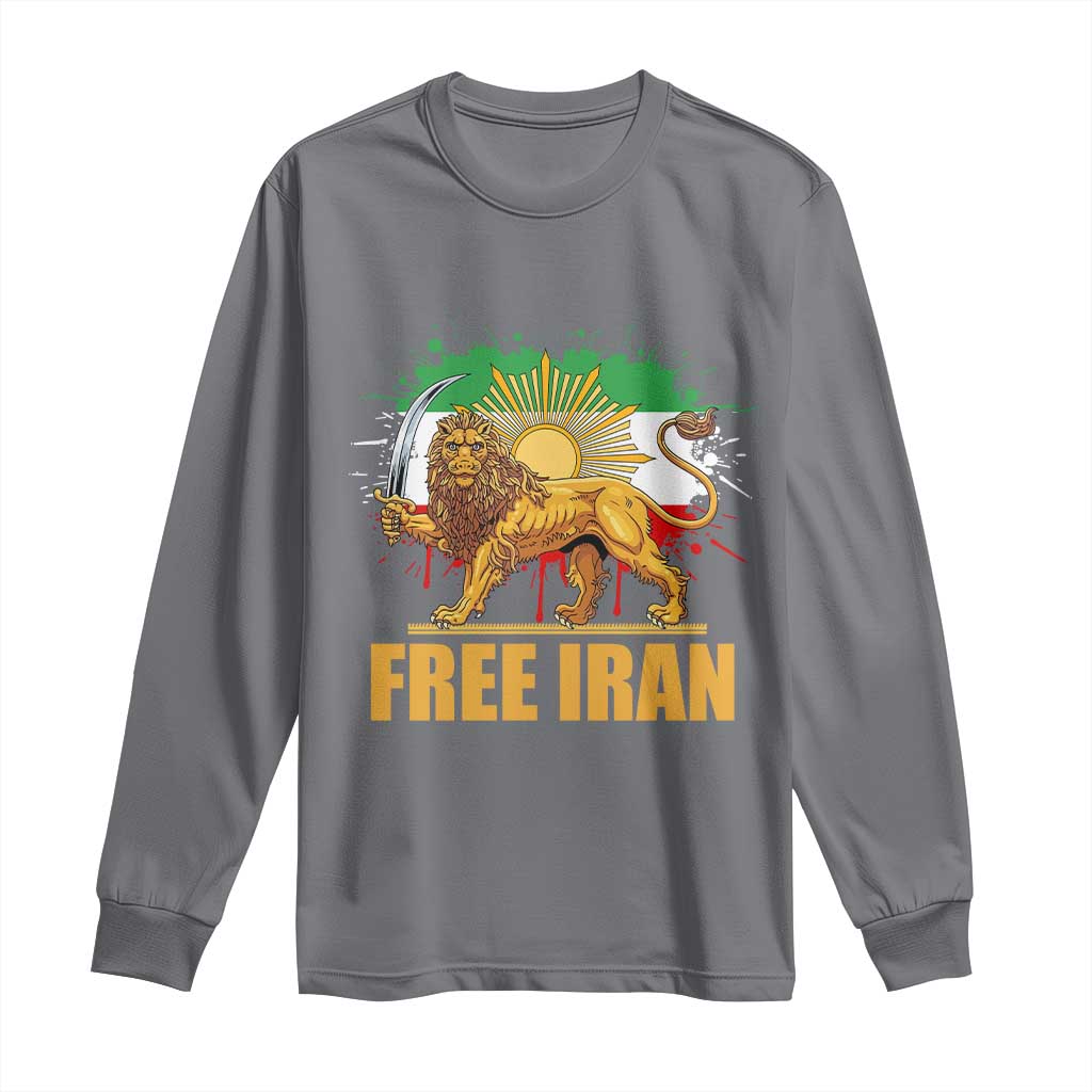 Free Iran Long Sleeve Shirt Iran Flag Lion And Sun Persian Pride Iranian Protests TS11 Charcoal Print Your Wear